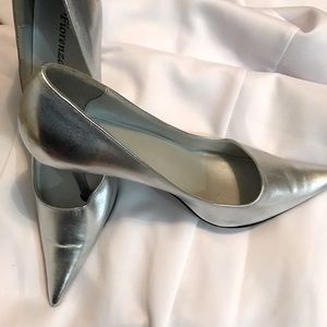 Silver pumps, worn once!! They are 3.5 inches